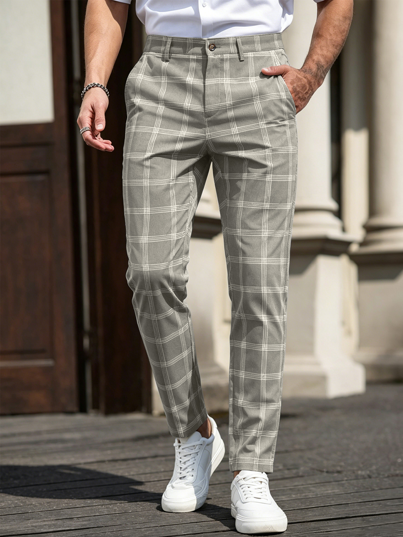 Chino Pants Men - Men Plaid Cropped Dress Pants 100%