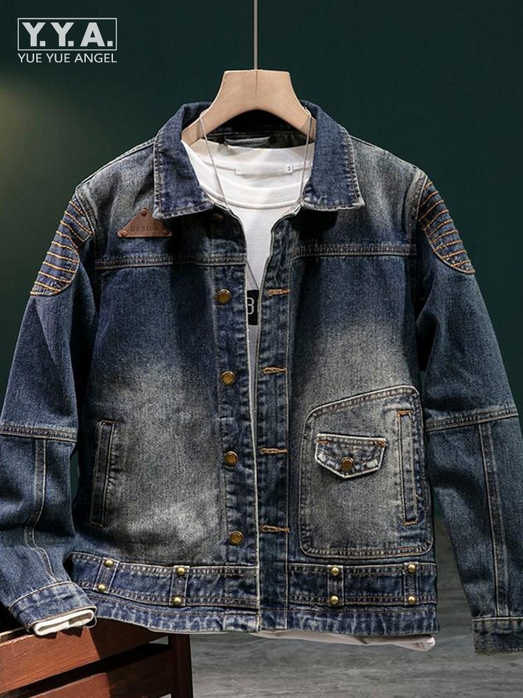Mens Fashion Denim Jacket - New Fashion Mens Retro Blue Denim