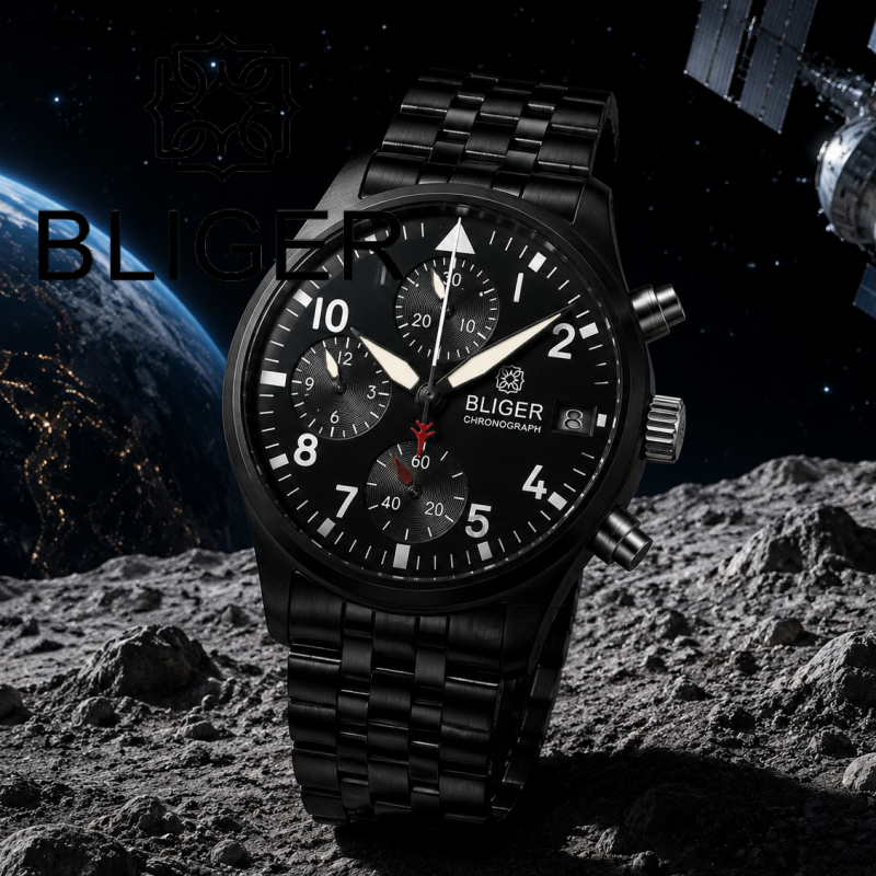 Men'S Fashion Jewelry - BLIGER Full Black Brushed 38mm VK67