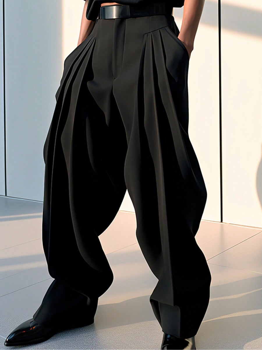Mens High Waist Pleated Wide L - Chino Pants Men ulasan dan harga