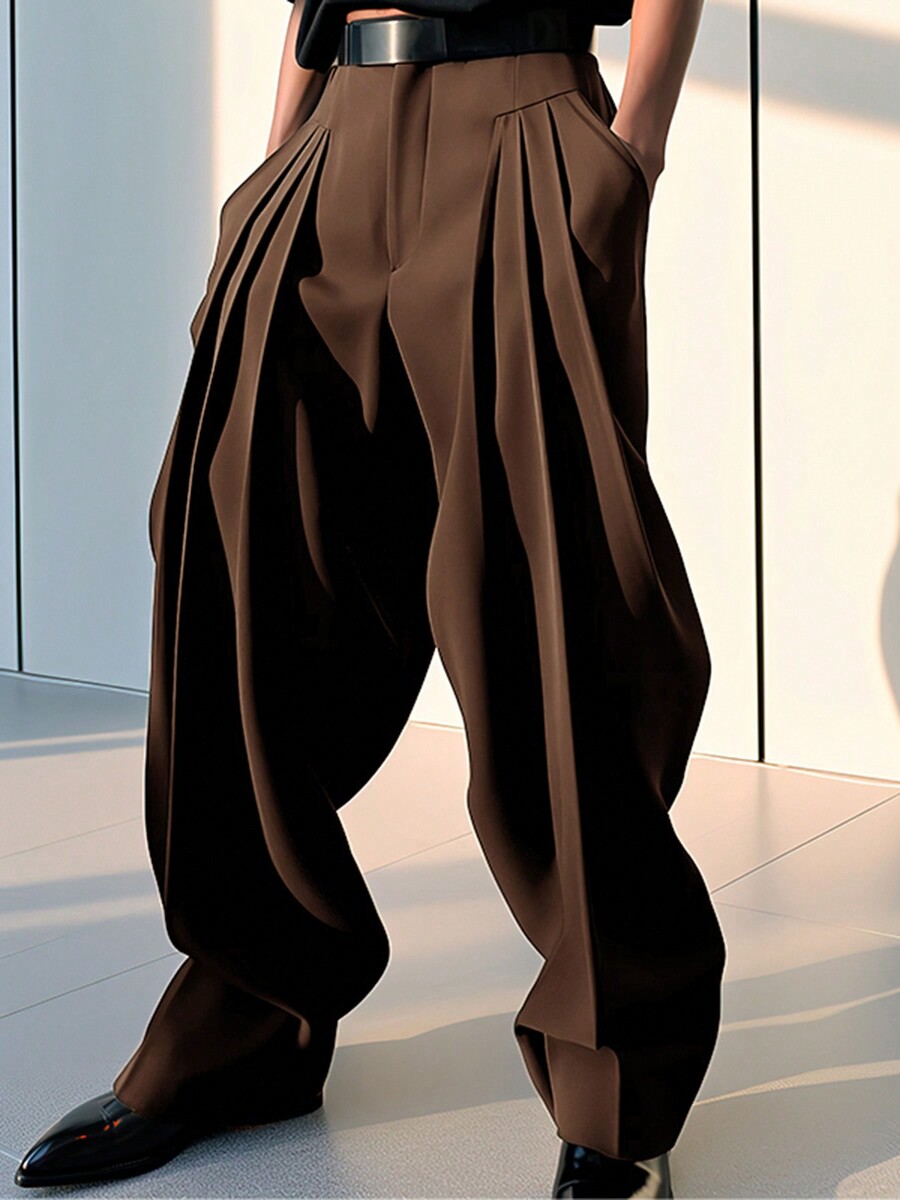 Mens High Waist Pleated Wide L - Chino Pants Men ulasan dan harga