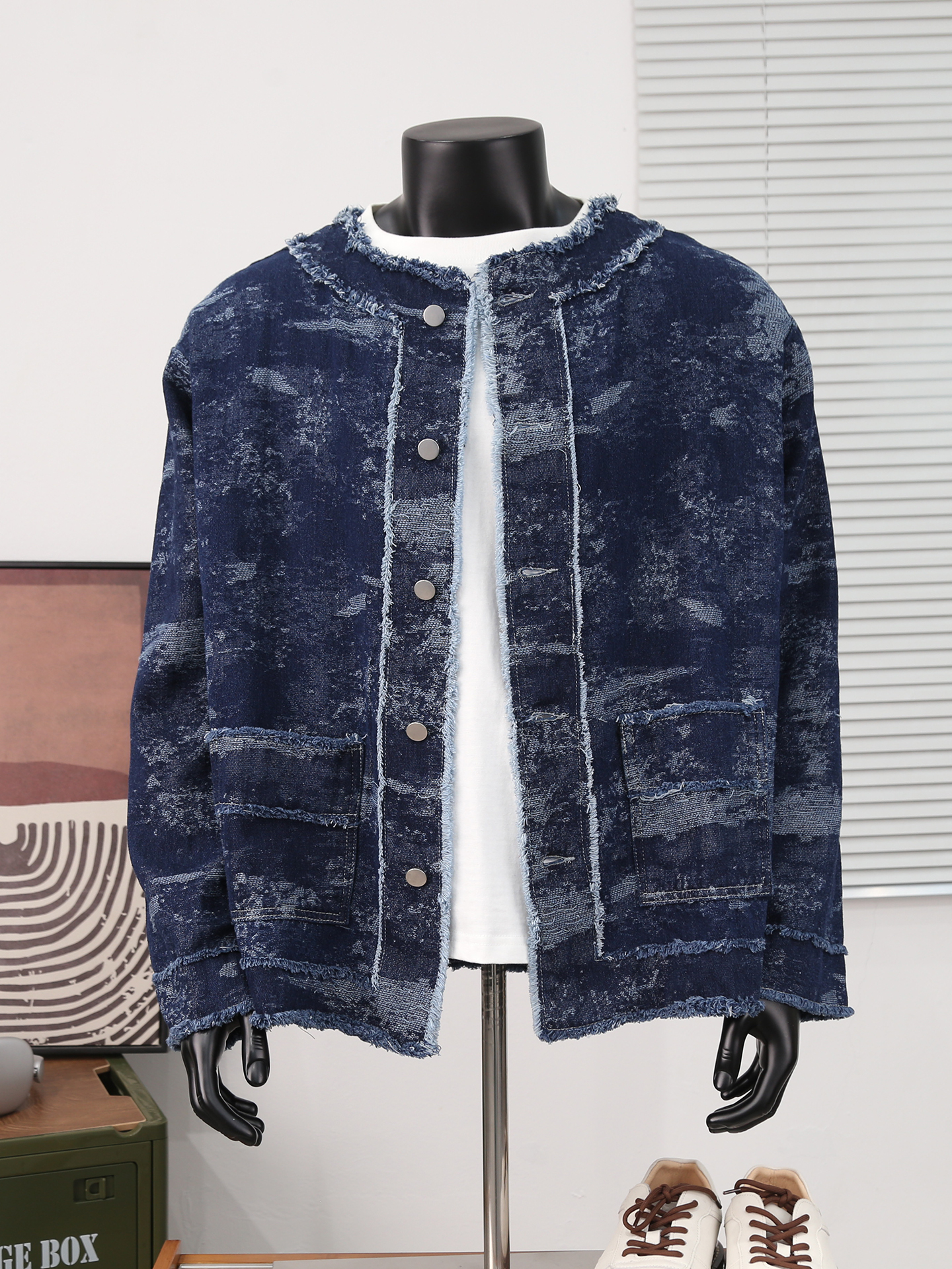 Retro Jacquard Denim Jacket Fo - Mens Fashion Denim Jacket ulasan dan harga