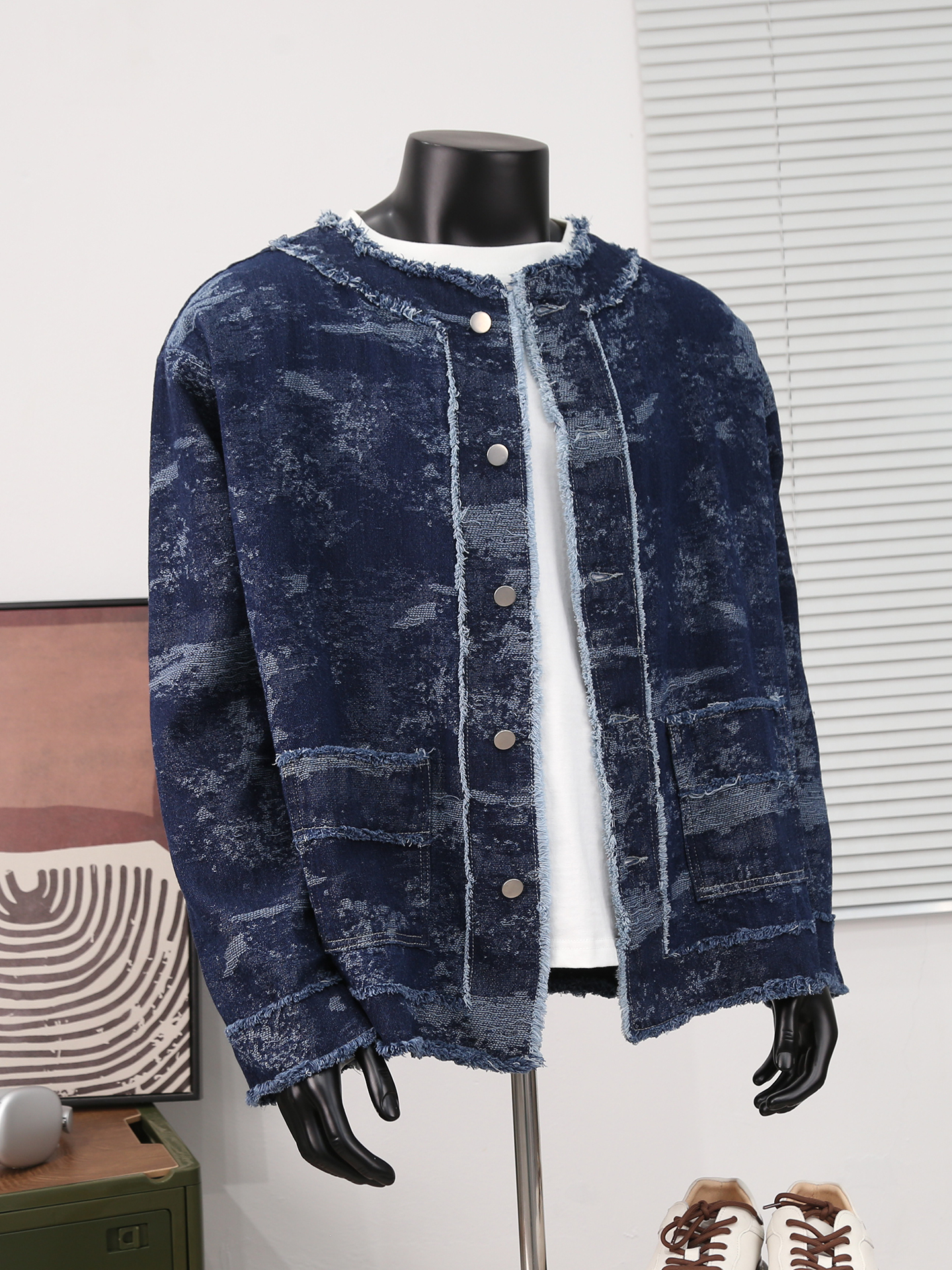 Retro Jacquard Denim Jacket Fo - Mens Fashion Denim Jacket ulasan dan harga