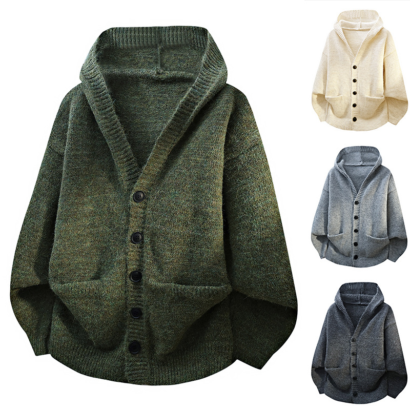 Men's Hooded Knit Cardigan But - Men'S Fashion V Neck Sweater ulasan dan harga