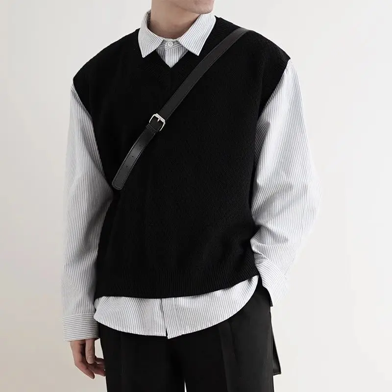 2024 Early Autumn Simple Black - Men'S Fashion V Neck Sweater ulasan dan harga