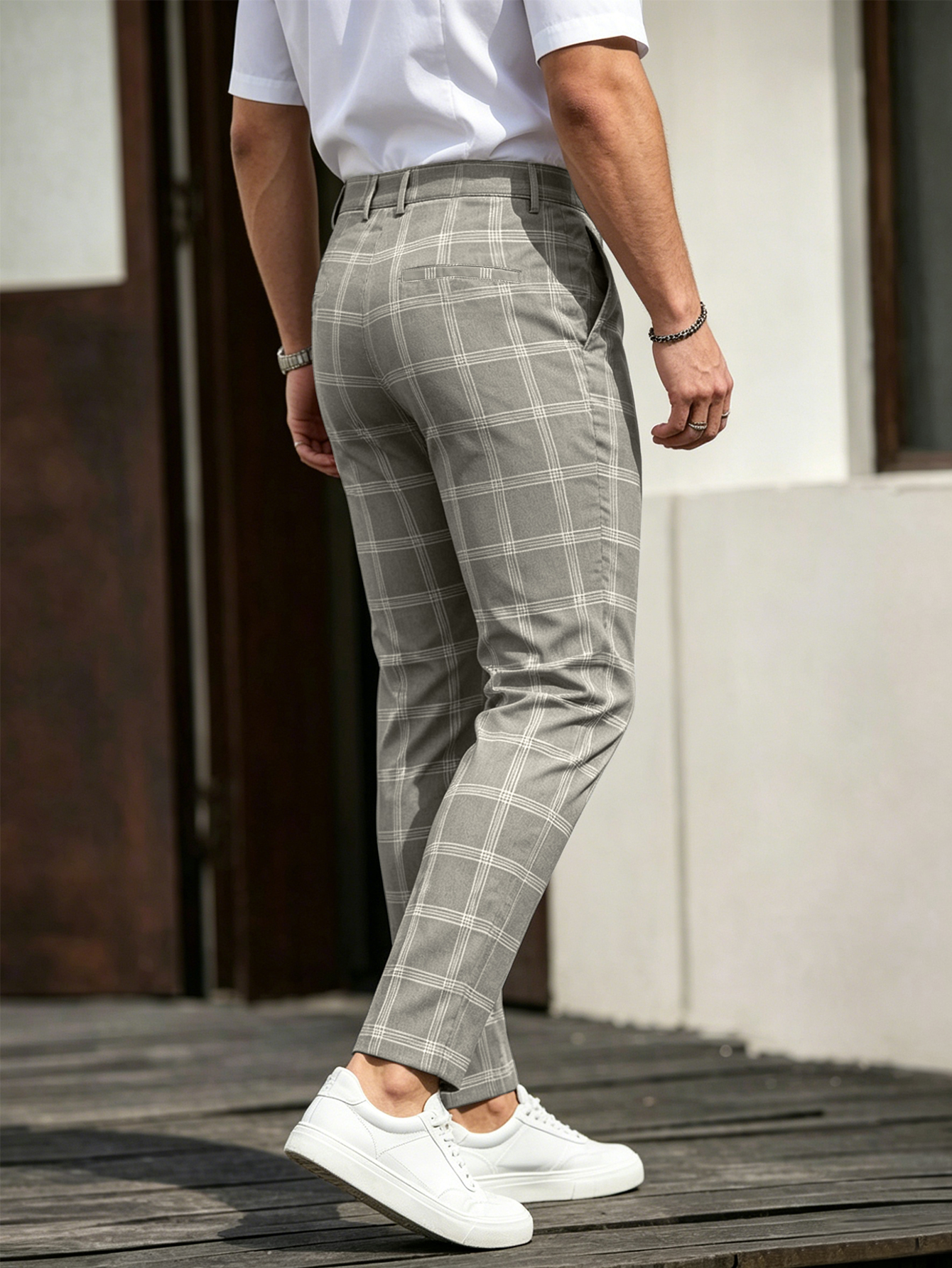 Men Plaid Cropped Dress Pants  - Chino Pants Men ulasan dan harga
