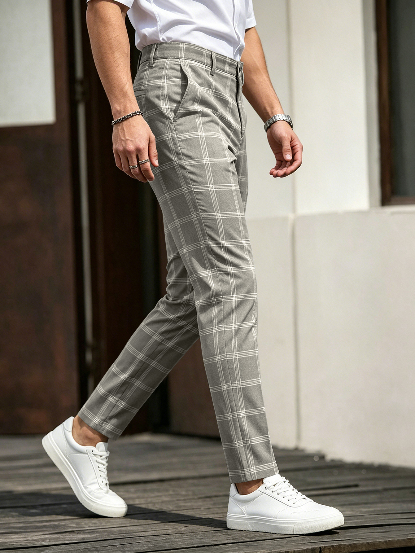 Men Plaid Cropped Dress Pants  - Chino Pants Men ulasan dan harga