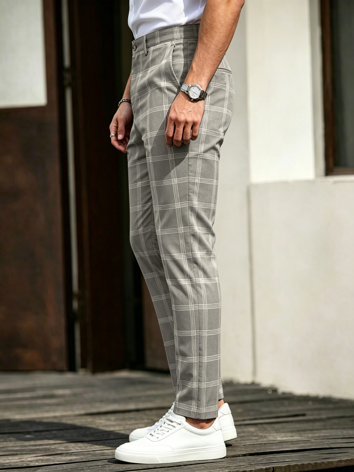 Men Plaid Cropped Dress Pants  - Chino Pants Men ulasan dan harga