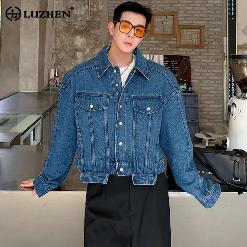 LUZHEN Personality Denim Short - Mens Fashion Denim Jacket ulasan dan harga