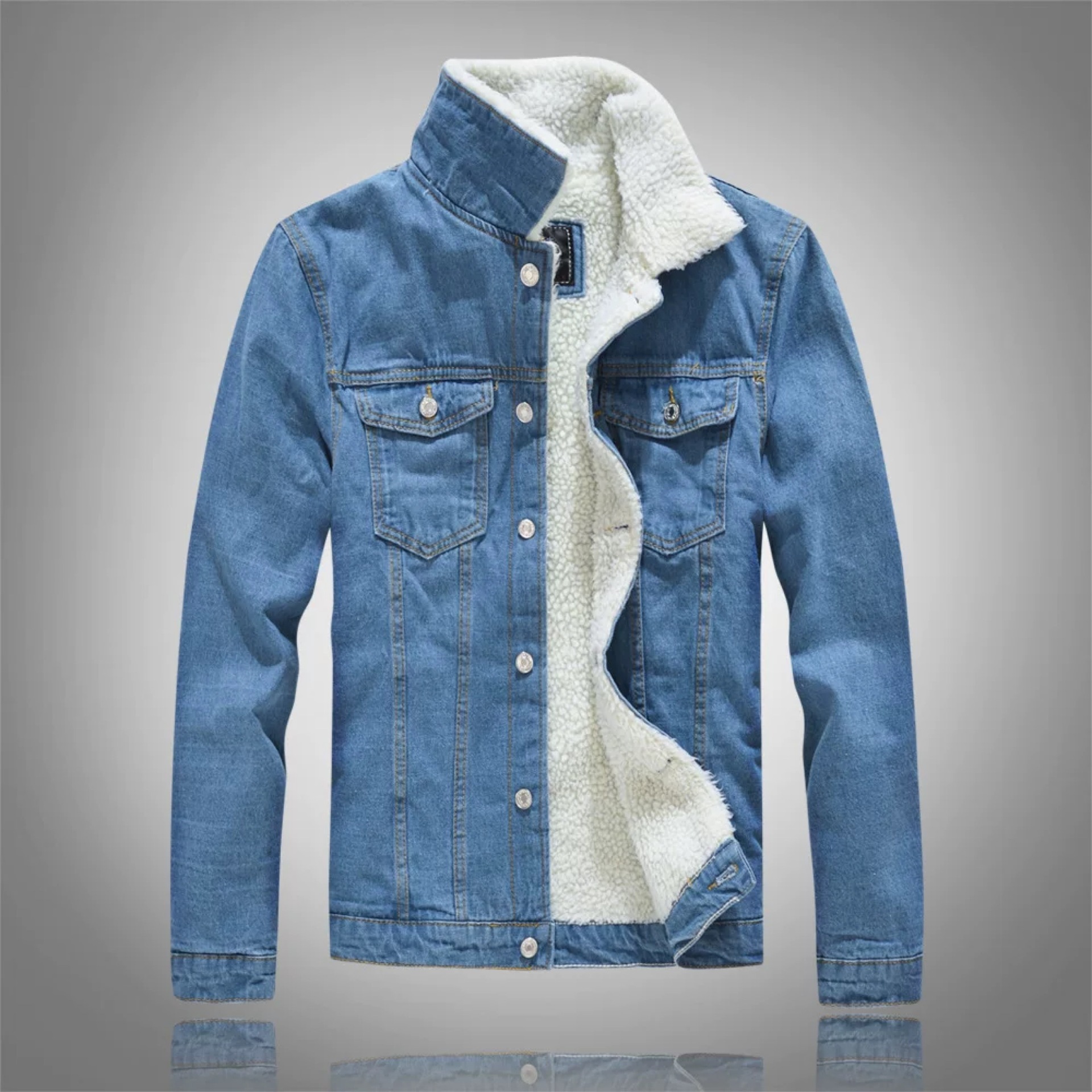 Autumn Winter Men's Fleece Lin - Mens Fashion Denim Jacket ulasan dan harga