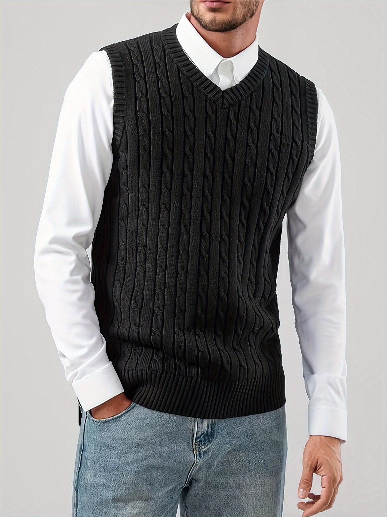 Men's Casual Fashion Cable Kni - Men'S Fashion V Neck Sweater ulasan dan harga