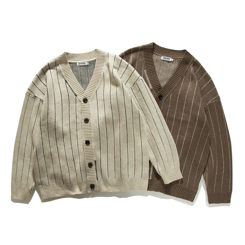 Spring Autumn Stripe Cardigan  - Men'S Fashion V Neck Sweater ulasan dan harga